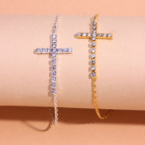 Dazzling Tennis Flexible Cross Anklet, Foot Jewelry - Picture 3 of 5